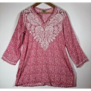 Dolma Blouse Womens‎ Small Pink Floral Paisley Embroidered Lightweight Boho